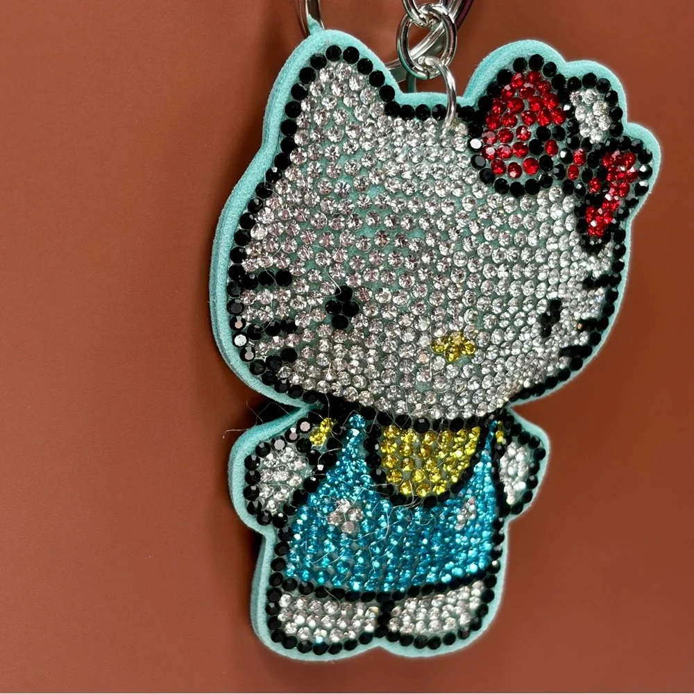 Bling Hello Kitty Keychain - Aqua & Red Accents